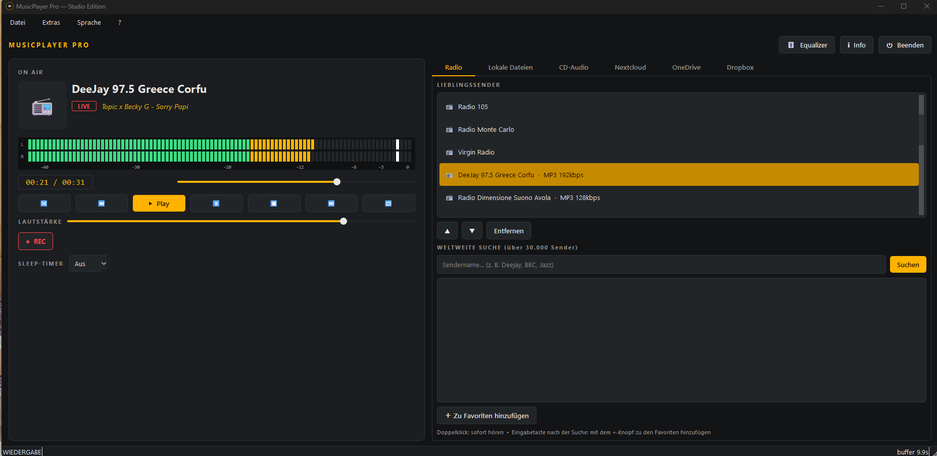 MusicPlayer Pro mit einem laufenden Radiosender